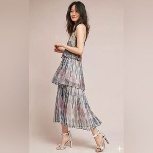 Anthropologie Meadow Rue Josie Metallic Lurex Stripe Tiered Maxi Dress Size 10